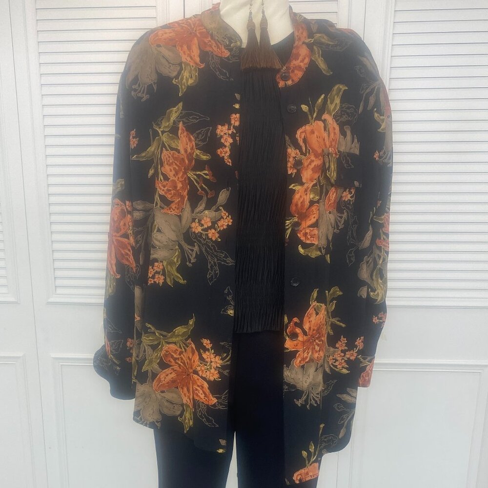 Carole Little Tiger Lily Print Orange and Black 14W Jacket